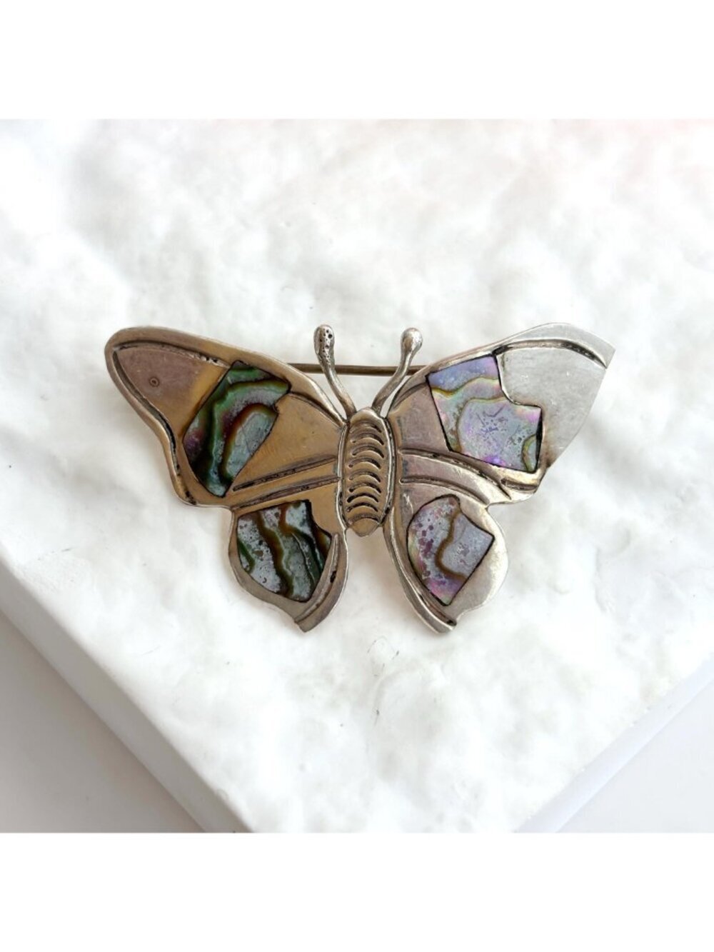 Butterfly Figural Abalone Mexican 925 Sterling Silver Navajo Vintage Brooch - Picture 2 of 11